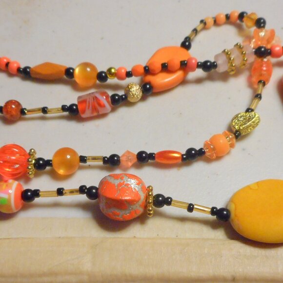HandCrafted Long Necklace over 25"  ...… orange colors - Picture 2 of 4